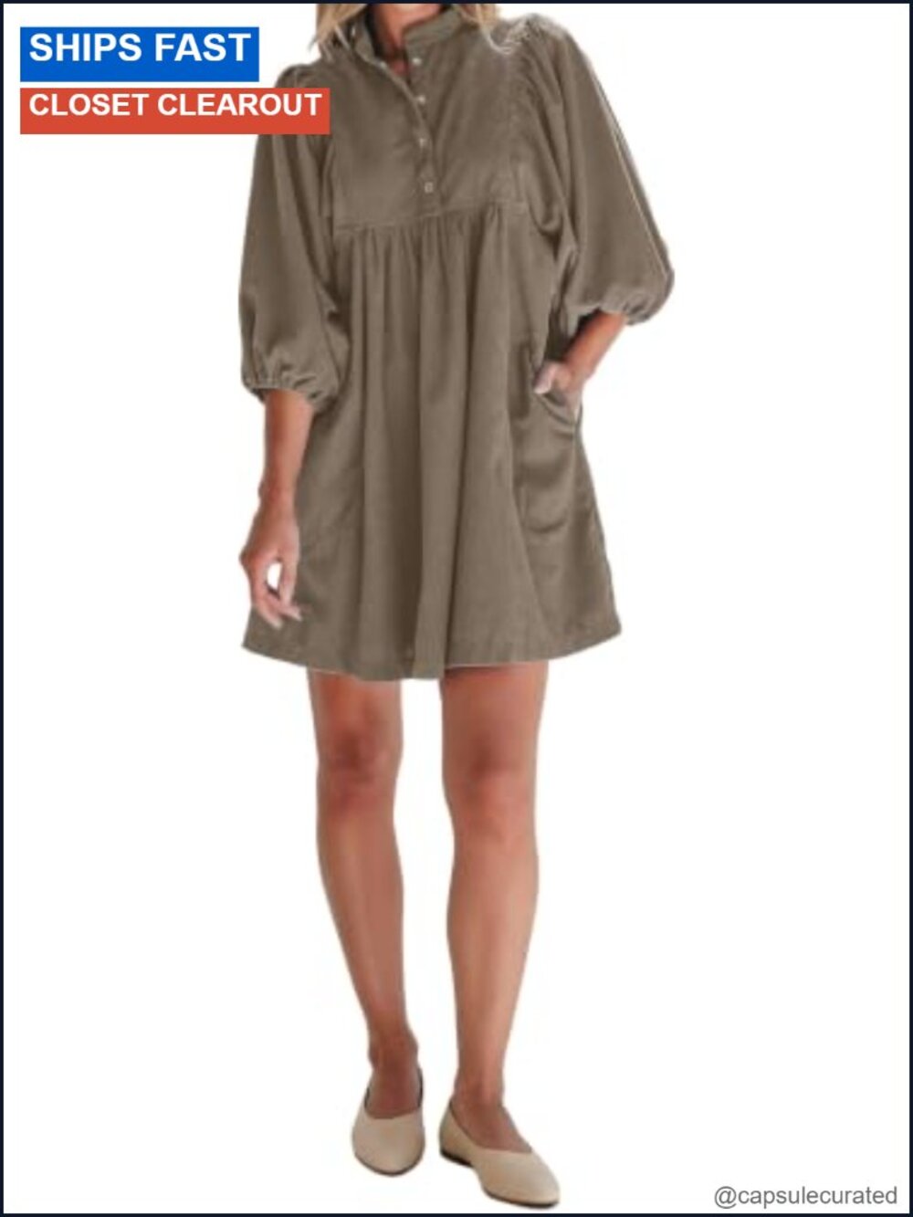 Corduroy Mini Babydoll Dress Casual Fall Winter